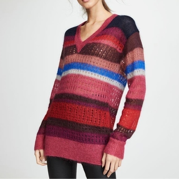 Rag & Bone Nassau Striped Mohair Silk Blend V-Neck Sweater Size XS MSRP $425 - Picture 1 of 16
